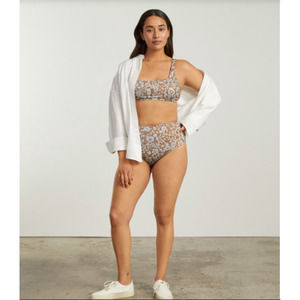 Everlane Square Neck Bikini Honey Floral  High-Rise Hipster Bottom Set Sz Large